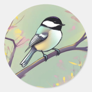 Chickadee Bird On A Branch Classic Round Sticker