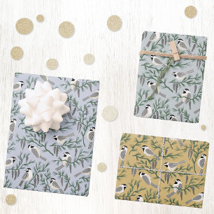 Chickadee Bird Pine Arts and Crafts Wrapping Paper Sheet