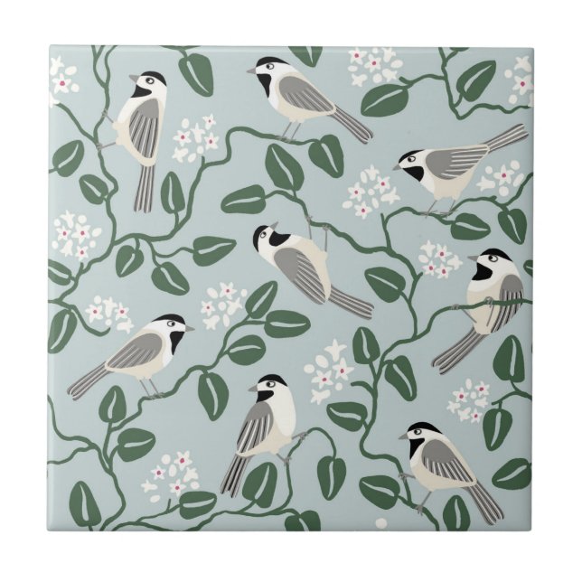 Chickadee Bird Wildflower Arts and Crafts Tile (Front)