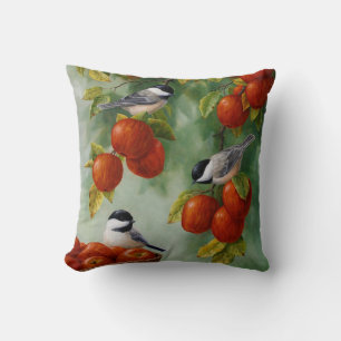 Chickadee Birds Apple Harvest Cushion