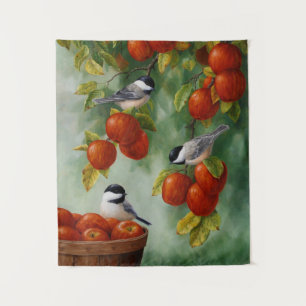 Chickadee Birds Apple Harvest Tapestry