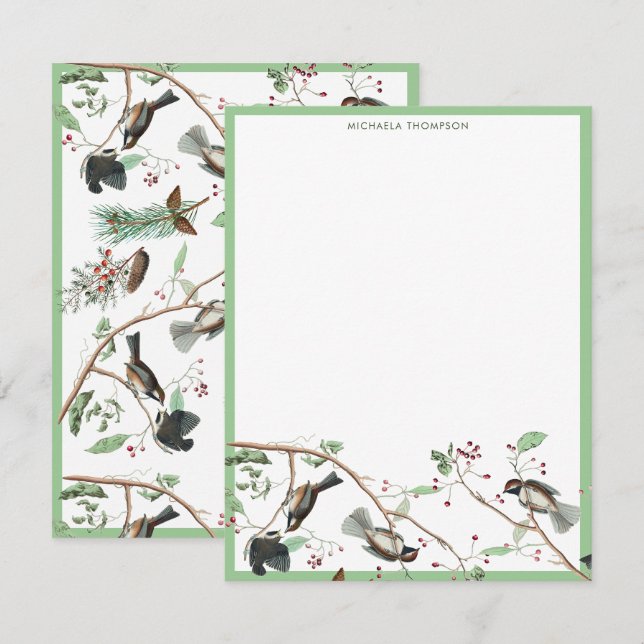 Chickadee Birds Berries & Pinecones Watercolor  Card (Front/Back)