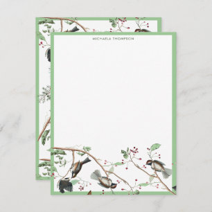 Chickadee Birds Berries & Pinecones Watercolor  Card