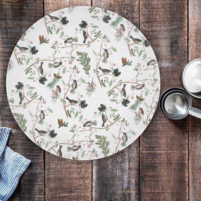 Chickadee Birds Berries & Pinecones Watercolor  Cutting Board (Chickadee Birds Berries & Pinecones Watercolor Cutting Board)