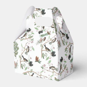 Chickadee Birds Berries & Pinecones Watercolor  Favour Box