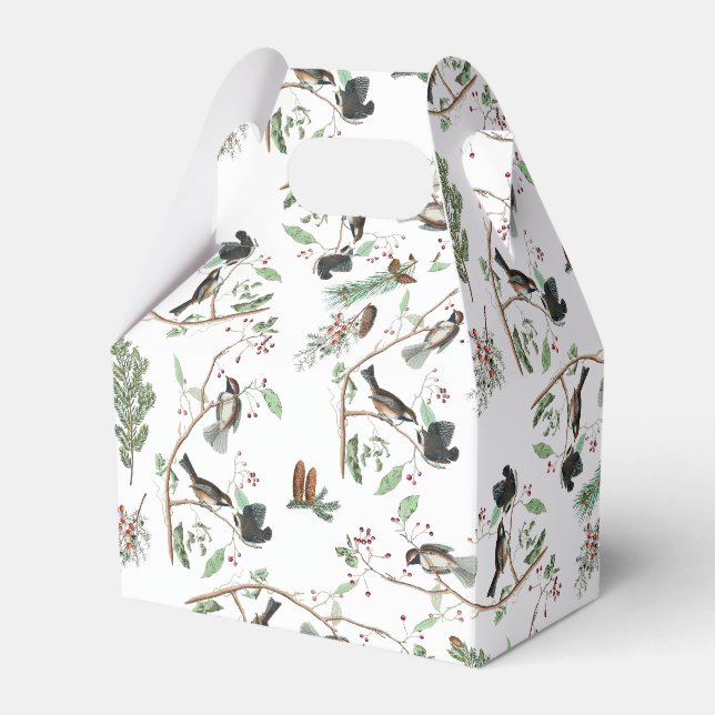 Chickadee Birds Berries & Pinecones Watercolor  Favour Box (Front Side)