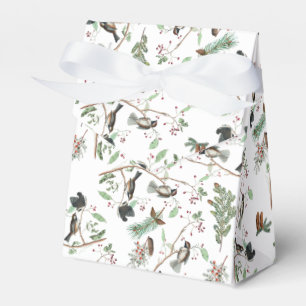 Chickadee Birds Berries & Pinecones Watercolor  Favour Box