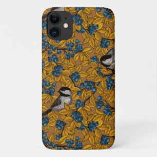Chickadee birds on blueberry branches iPhone 11 case