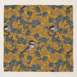 Chickadee birds on blueberry branches scarf<br><div class="desc">HAnd drawn vector illustration with chickadee birds and blueberry branches with fruit</div>