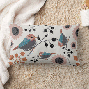 Chickadee Birds Pattern Lumbar Cushion