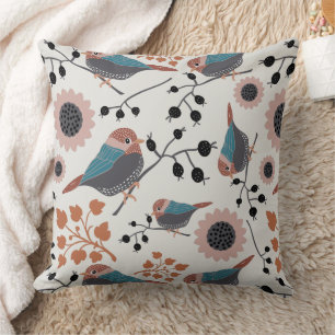 Chickadee Birds Pink Teal Pattern Cushion