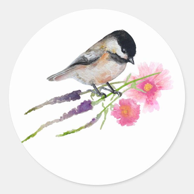 Chickadee Black Capped Art Classic Round Sticker (Front)