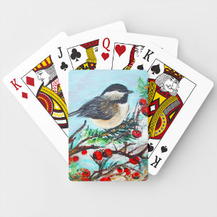 Chickadee Black-Capped Berries On Branch Playing Cards