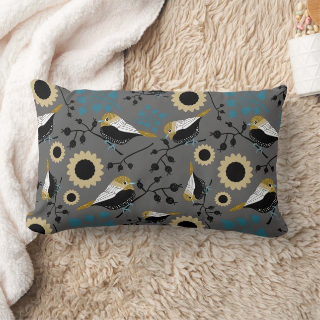 Chickadee Black Capped Bird Art Lumbar Cushion (Blanket)