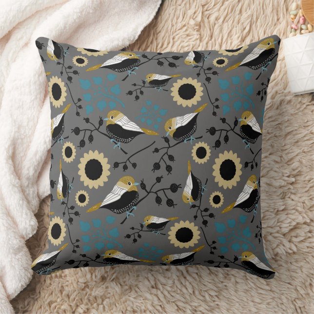 Chickadee Black Capped Bird Pattern Cushion (Blanket)