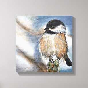 Chickadee Black Capped Bird Winter Art Canvas Print
