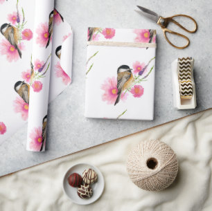 Chickadee Black Capped Watercolor Art Wrapping Paper