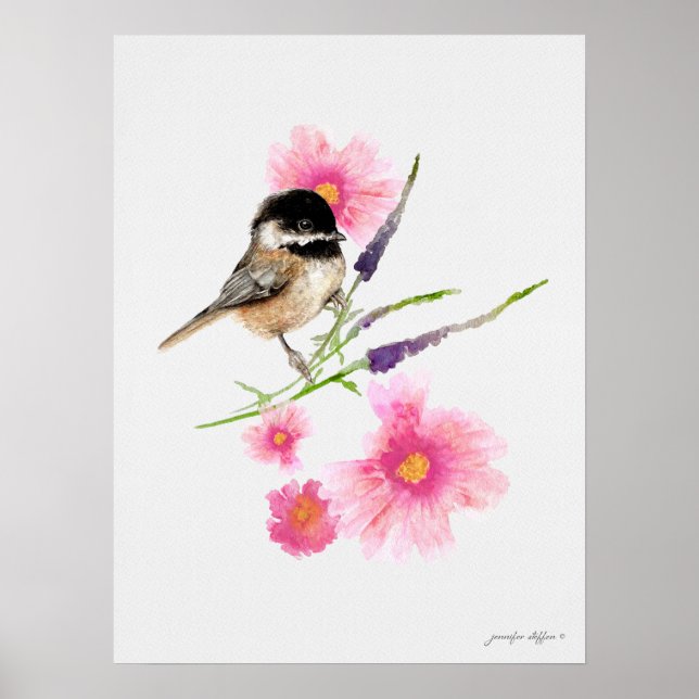 Chickadee Black Capped Watercolor Poster (Front)