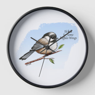 CHICKADEE BUFFALO WINGS by Jeff Willis Art Clock