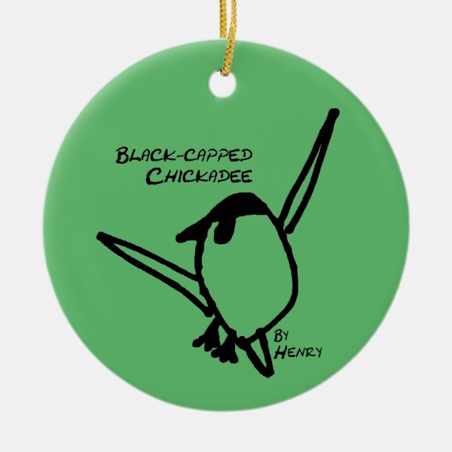 Chickadee by Henry, Green Ceramic Tree Decoration (Front)