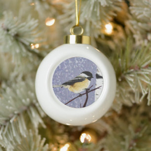 Chickadee Ceramic Ball Christmas Ornament