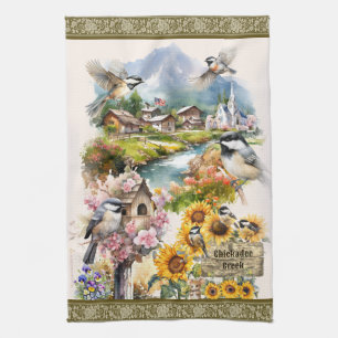 Chickadee Creek Idyllic Heavenly Rural Village Tea Towel