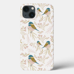 Chickadee Cute Gold Pink Hearts Floral Print iPhone 13 Case
