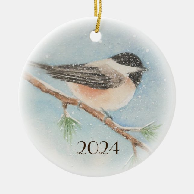 Chickadee Dated Christmas Ornament (Front)