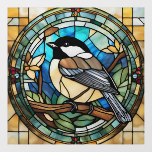 Chickadee Faux Stained Glass Great Tit Bird Window Cling