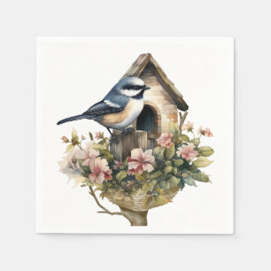 Chickadee Floral Paper Napkin