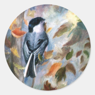Chickadee In the Fall Classic Round Sticker