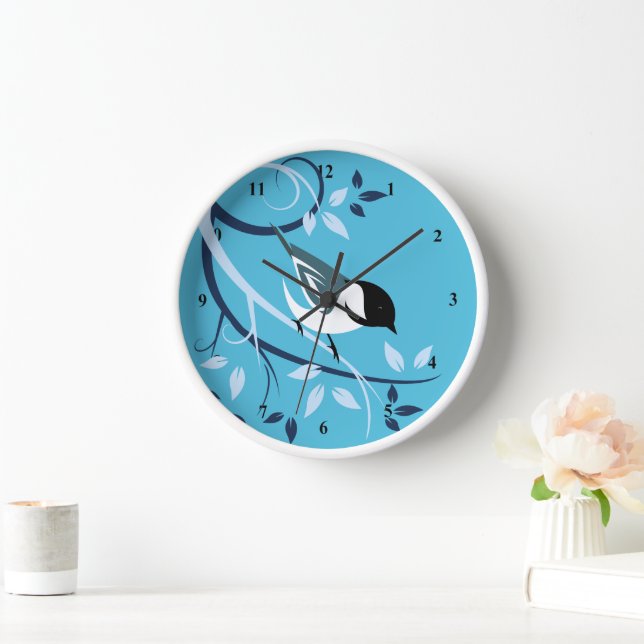 Chickadee In Tree Branch Clock (Home)