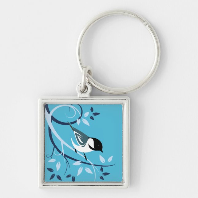 Chickadee In Tree Branch Key Ring (Front)