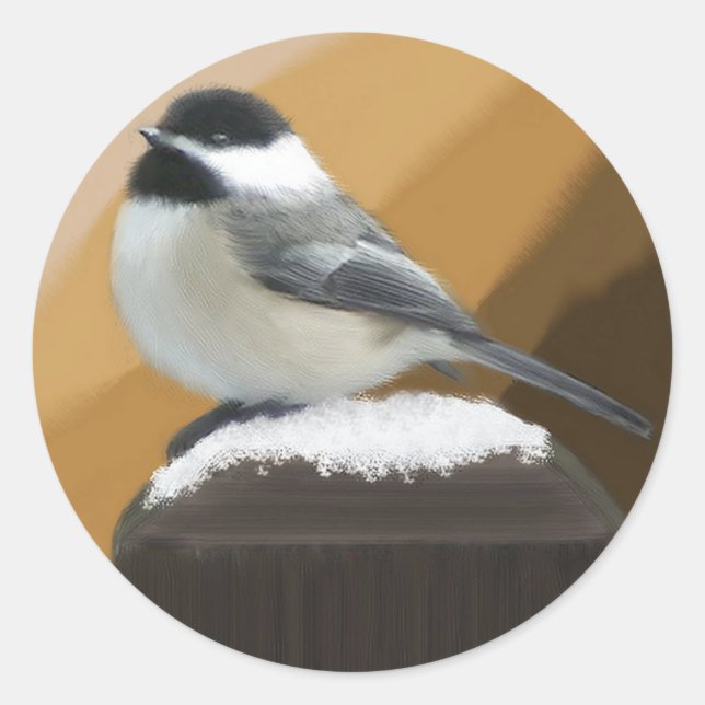 Chickadee On A Post Sticker (Front)