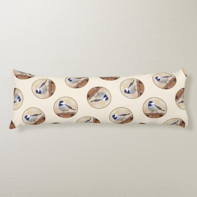 Chickadee on Birdhouse Painting Original Bird Art Body Cushion (Front)