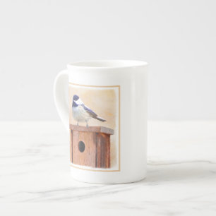 Chickadee on Birdhouse Painting Original Bird Art Bone China Mug