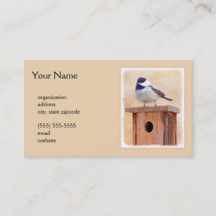 Chickadee on Birdhouse Painting Original Bird Art Business Card