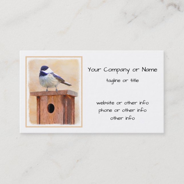 Chickadee on Birdhouse Painting Original Bird Art Business Card (Front)