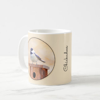 Chickadee on Birdhouse Painting Original Bird Art Coffee Mug