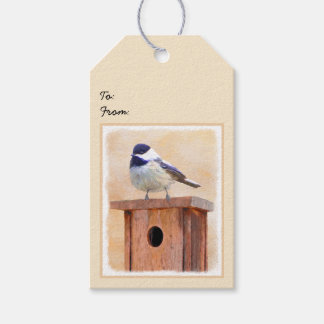 Chickadee on Birdhouse Painting Original Bird Art Gift Tags