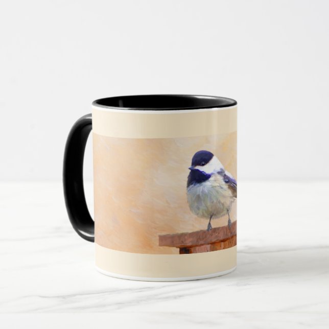 Chickadee on Birdhouse Painting Original Bird Art Mug (Front Left)