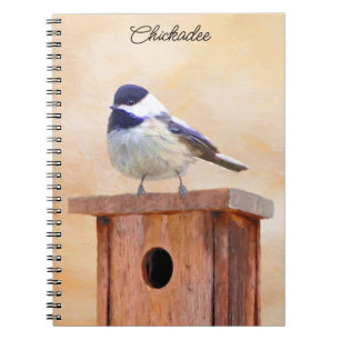 Chickadee on Birdhouse Painting Original Bird Art Notebook