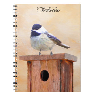 Chickadee on Birdhouse Painting Original Bird Art Notebook