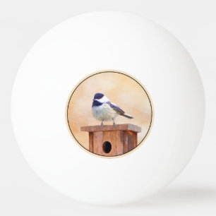 Chickadee on Birdhouse Painting Original Bird Art Ping Pong Ball