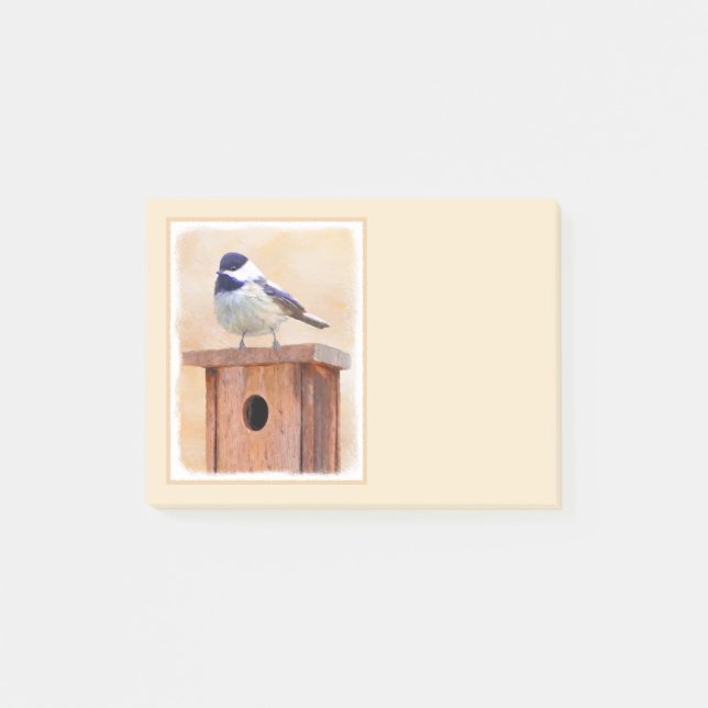 Chickadee on Birdhouse Painting Original Bird Art Post-it Notes (Front)