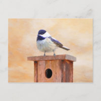 Chickadee on Birdhouse Painting Original Bird Art