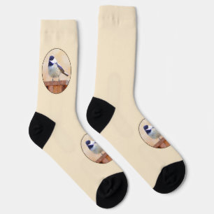Chickadee on Birdhouse Painting Original Bird Art Socks