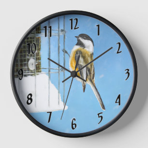 Chickadee on Feeder - Original Wild Bird Art Clock