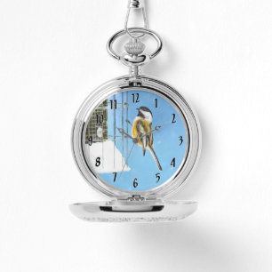Chickadee on Feeder - Original Wild Bird Art Watch