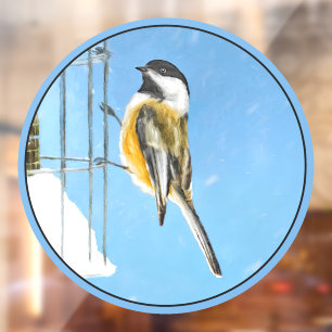 Chickadee on Feeder - Original Wild Bird Art Window Cling